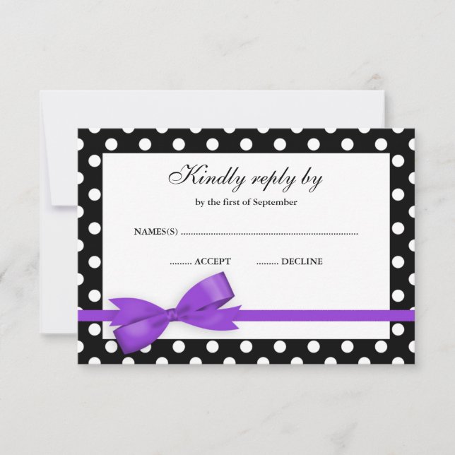 Purple and Black Polka Dot Bow RSVP (Front)