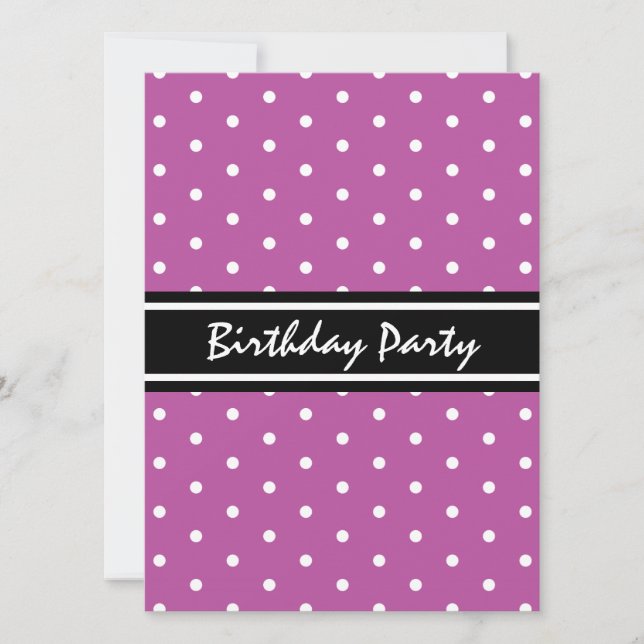 Purple and Black Polka Dot Pattern Birthday Brunch Invitation (Front)