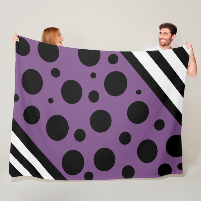 Purple and Black Polka Dots and Stripes Blanket (In Situ)