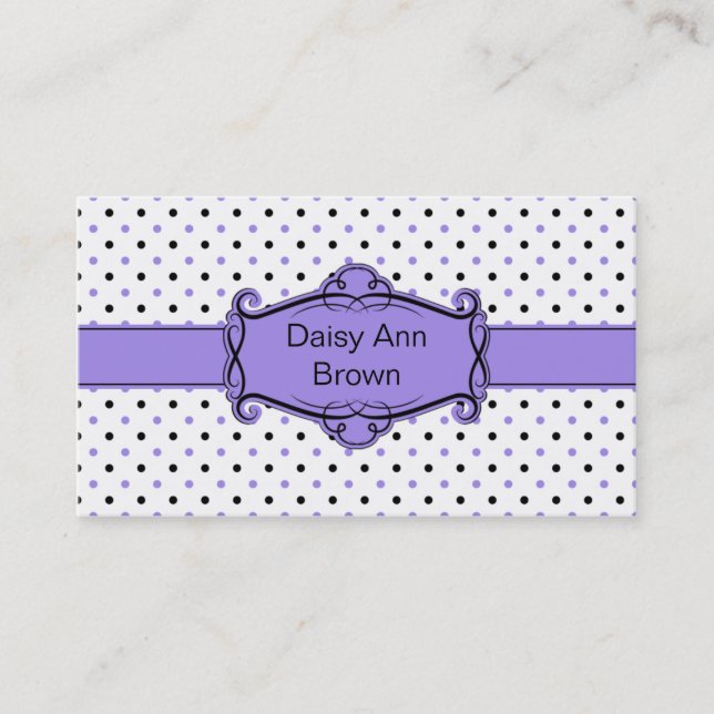 Purple and Black Polka Dots Business Card (Front)