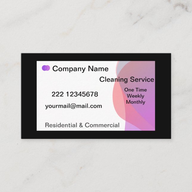 purple and Black Professional Cleaning Service Business Card (Front)