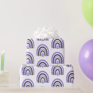 Purple and Black Rainbows Bats White Halloween Wrapping Paper