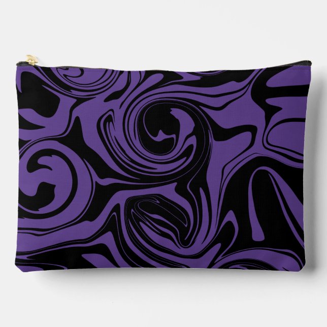 Purple and Black retro marble swirl Accessory Pouch (Front)