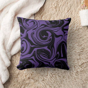Purple and Black retro marble swirl Cushion