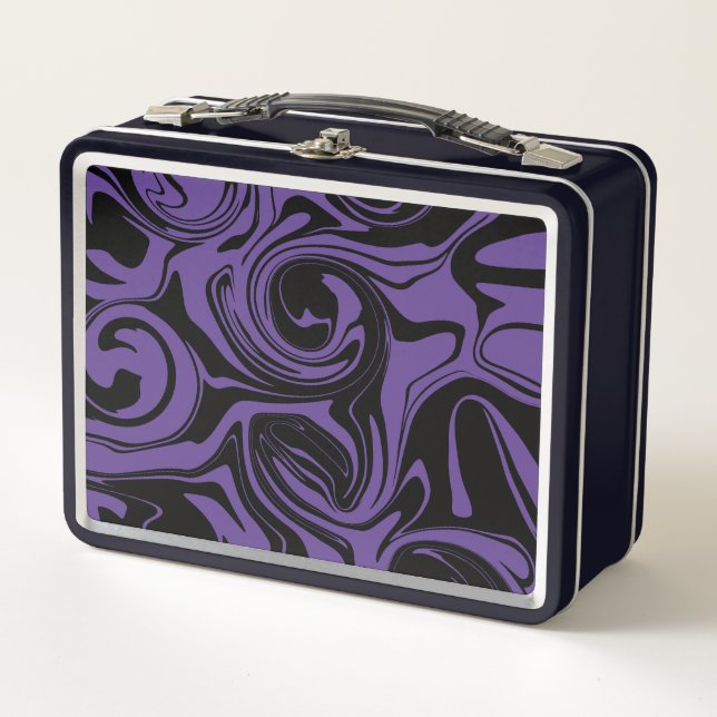 Purple and Black retro marble swirl Metal Lunch Box (Front)