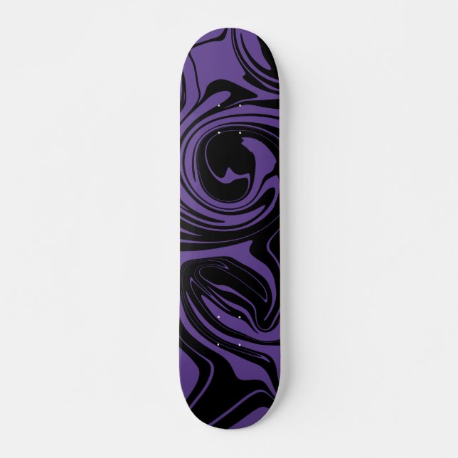 Purple and Black retro marble swirl Skateboard (Front)
