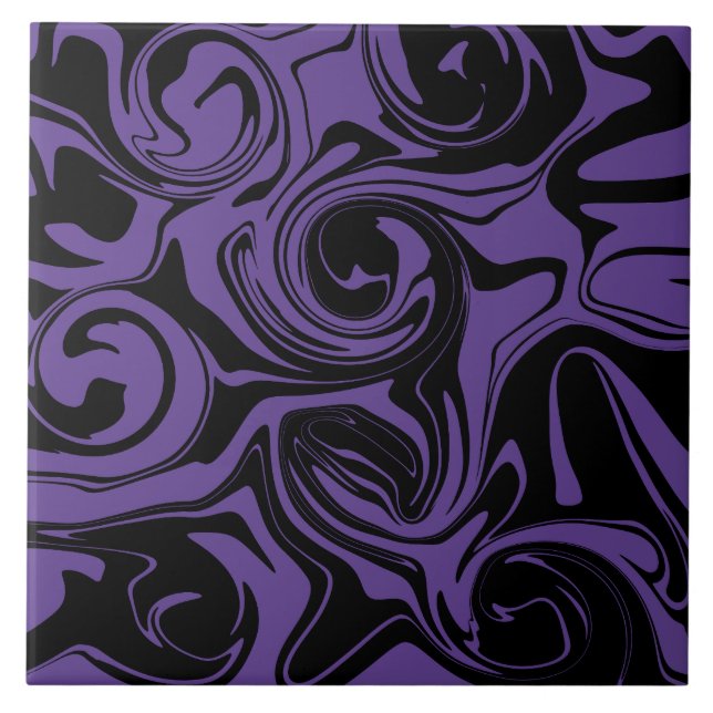 Purple and Black retro marble swirl Tile (Front)