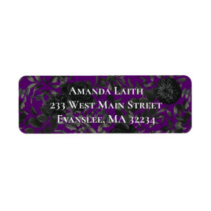 Purple and Black Rose Gothic Return Address Labels