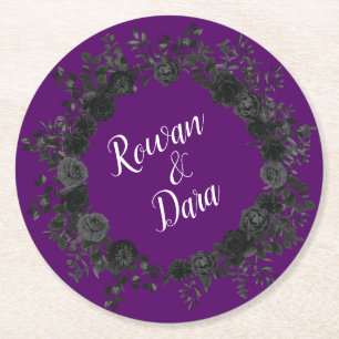 Purple and Black Rose Gothic Wedding Coasters