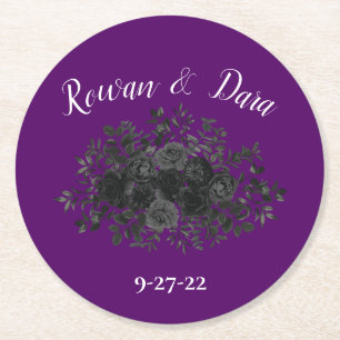 Purple and Black Rose Gothic Wedding Coasters