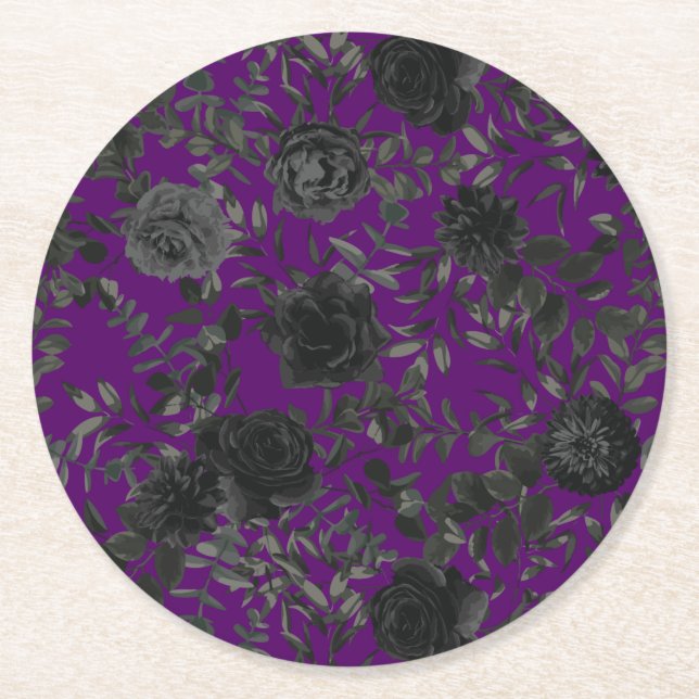 Purple and Black Rose Gothic Wedding Coasters (Front)