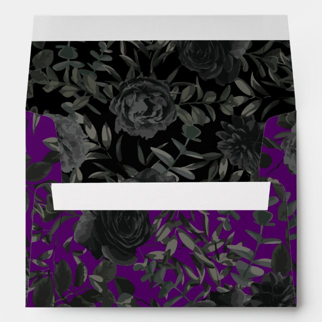 Purple  and Black Rose Gothic Wedding Envelopes (Back (Bottom))