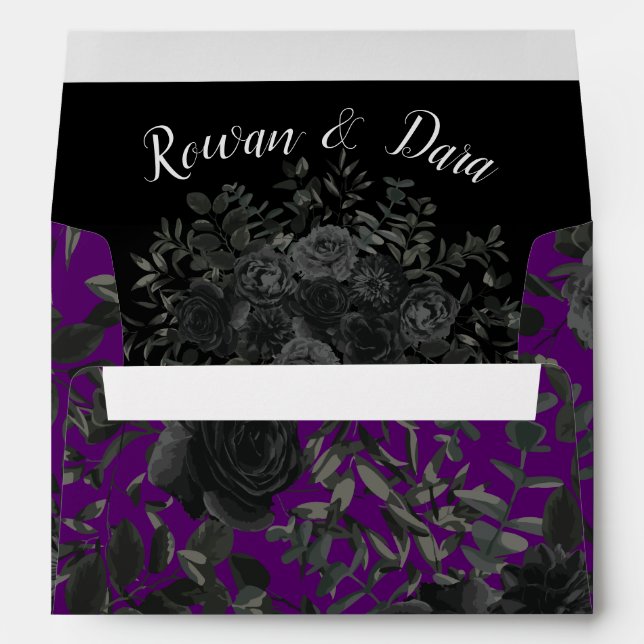 Purple  and Black Rose Gothic Wedding Envelopes (Back (Bottom))