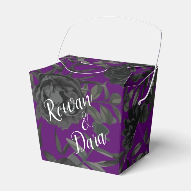 Purple  and Black Rose Gothic Wedding Favour Box (Front Side)
