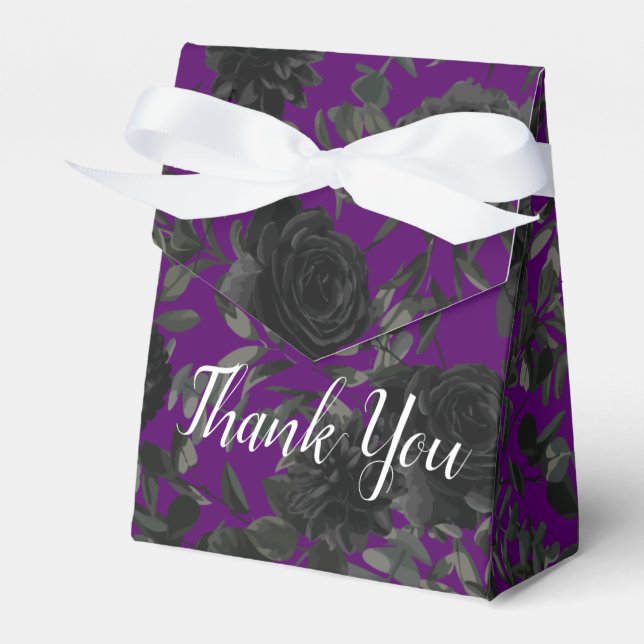 Purple and Black Rose Gothic Wedding Favour Box (Front Side)