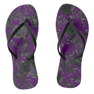 Purple and Black Rose Gothic Wedding Flip-Flops Flip Flops