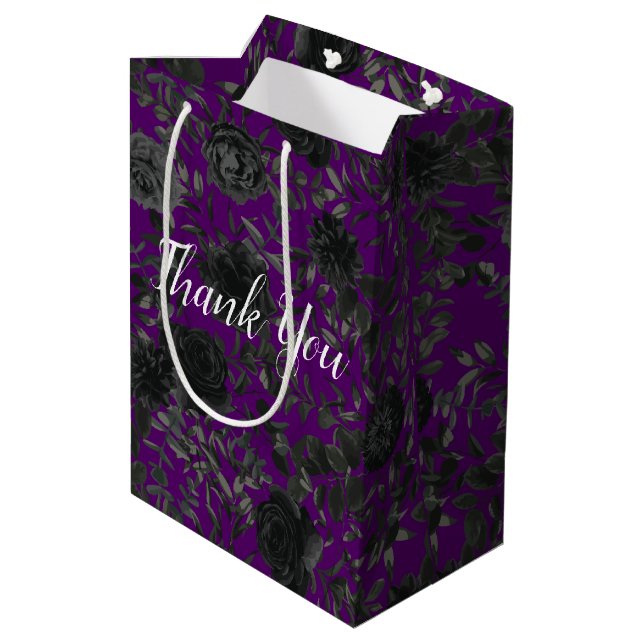 Purple  and Black Rose Gothic Wedding Gift Bag (Back Angled)