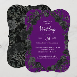 Purple and Black Rose Gothic Wedding Invitation