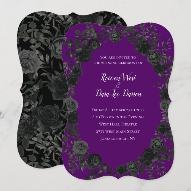 Purple and Black Rose Gothic Wedding Invitations (Front/Back)
