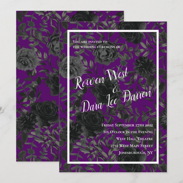 Purple and Black Rose Gothic Wedding Invitations (Front/Back)
