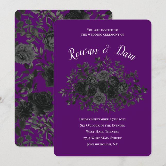 Purple  and Black Rose Gothic Wedding Invitations (Front/Back)