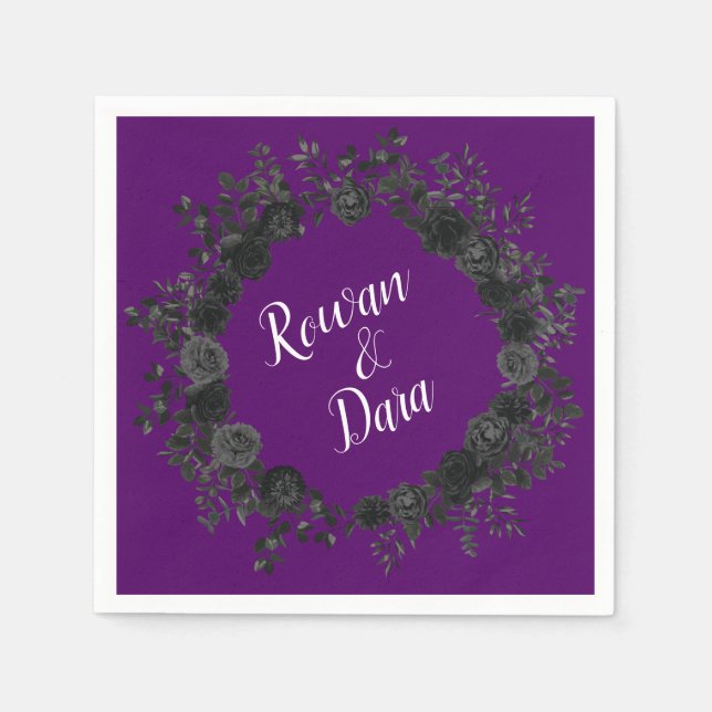 Purple and Black Rose Gothic Wedding Napkins (Front)
