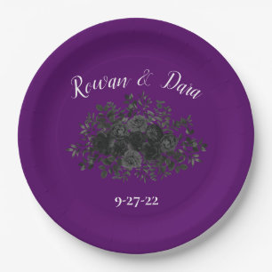Purple  and Black Rose Gothic Wedding Paper Plates