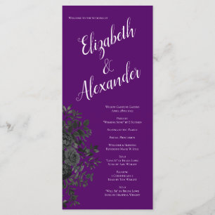 Purple  and Black Rose Gothic Wedding Programs Menu