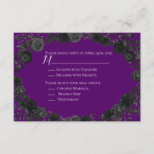 Purple and Black Rose Gothic Wedding Reply Card