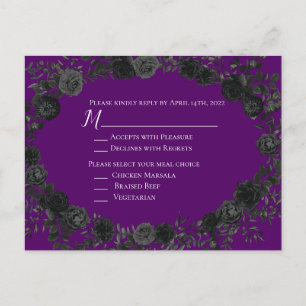 Purple  and Black Rose Gothic Wedding Reply Card