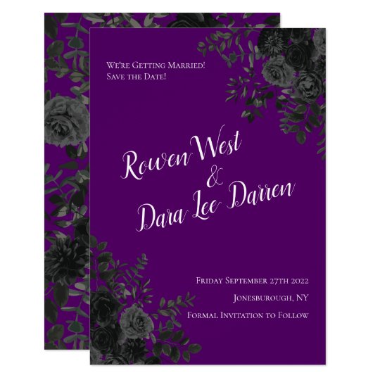 Purple and Black Rose Gothic Wedding Save the Date