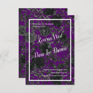 Purple and Black Rose Gothic Wedding Save the Date Invitation