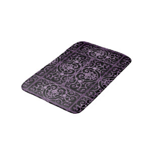 Purple and black scrollwork bath mat
