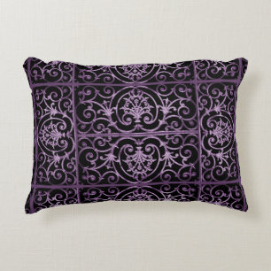 Purple and black scrollwork decorative cushion
