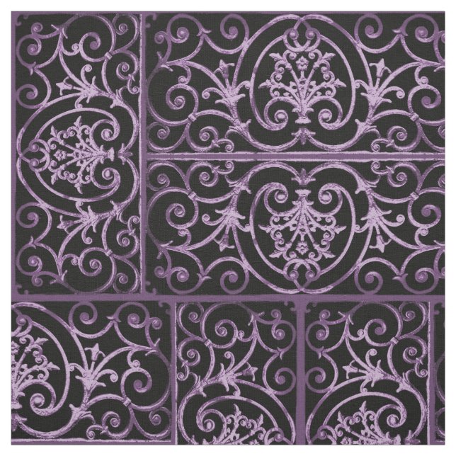 Purple and black scrollwork fabric (Swatch)