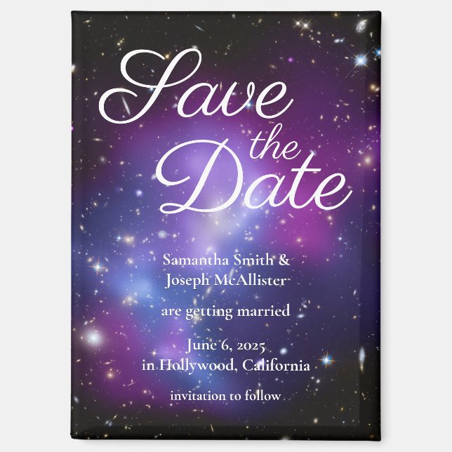 Purple and Black Space Photo Save the Date Magnet (Front)