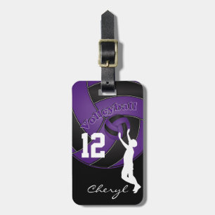 Purple and Black Sporty Volleyball Luggage Tag