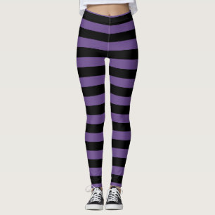 Purple And Black Striped Halloween Leggings