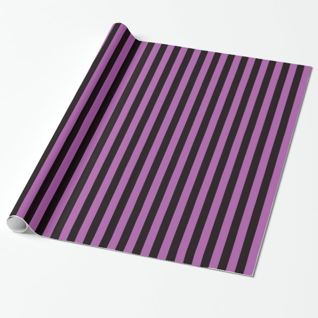 Purple and black stripes Halloween wrapping paper (Unrolled)