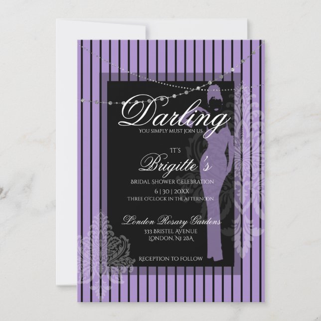 Purple and black stripes Invitation (Front)