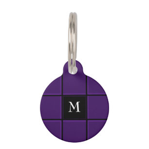 Purple and Black Stripes Single Initial Simple Pet Tag