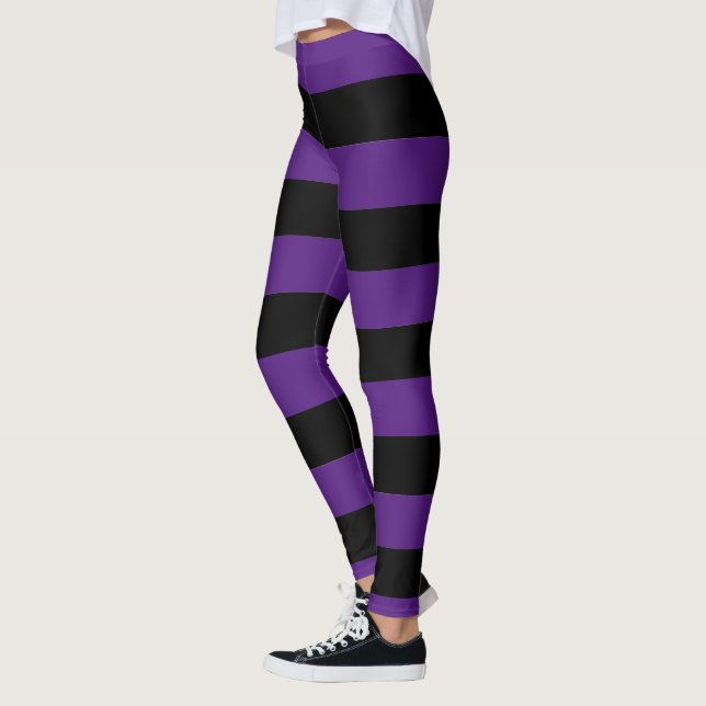 Purple and Black Stripes Striped Leggings (Left)