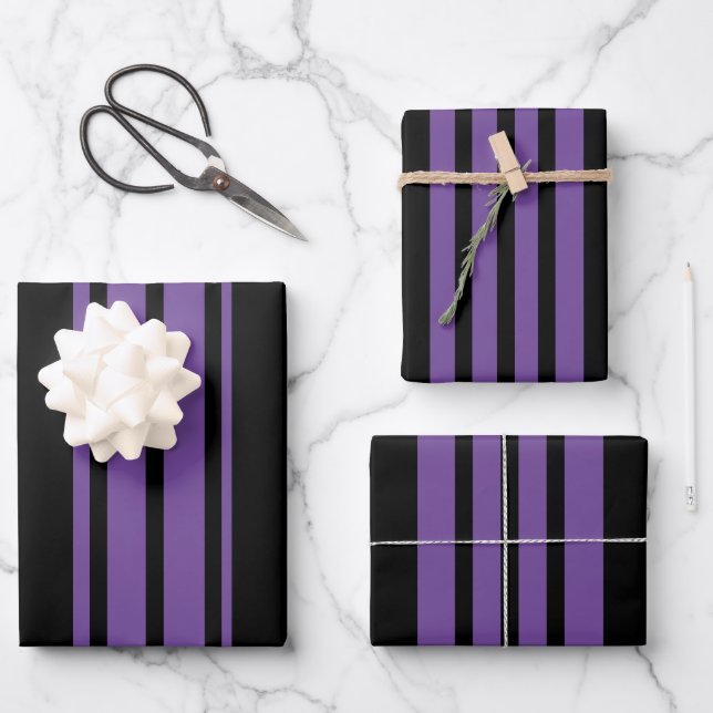 Purple And Black Stripes  Wrapping Paper Sheet (Front)