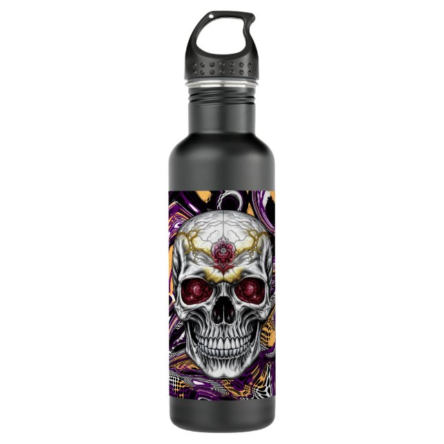 Purple and Black Sugar Skull Halloween  710 Ml Water Bottle (Front)