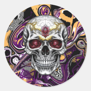 Purple and Black Sugar Skull Halloween or Día de M Classic Round Sticker