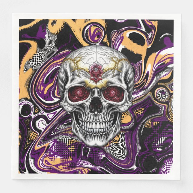 Purple and Black Sugar Skull Halloween Party Napkin (Front)