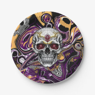 Purple and Black Sugar Skull Halloween Party Paper Plate