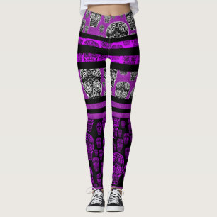 Purple And Black Sugar Skull Leggings