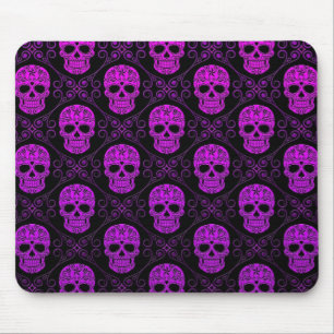 Purple and Black Sugar Skull Pattern Mouse Mat