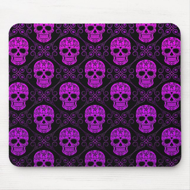 Purple and Black Sugar Skull Pattern Mouse Mat (Front)